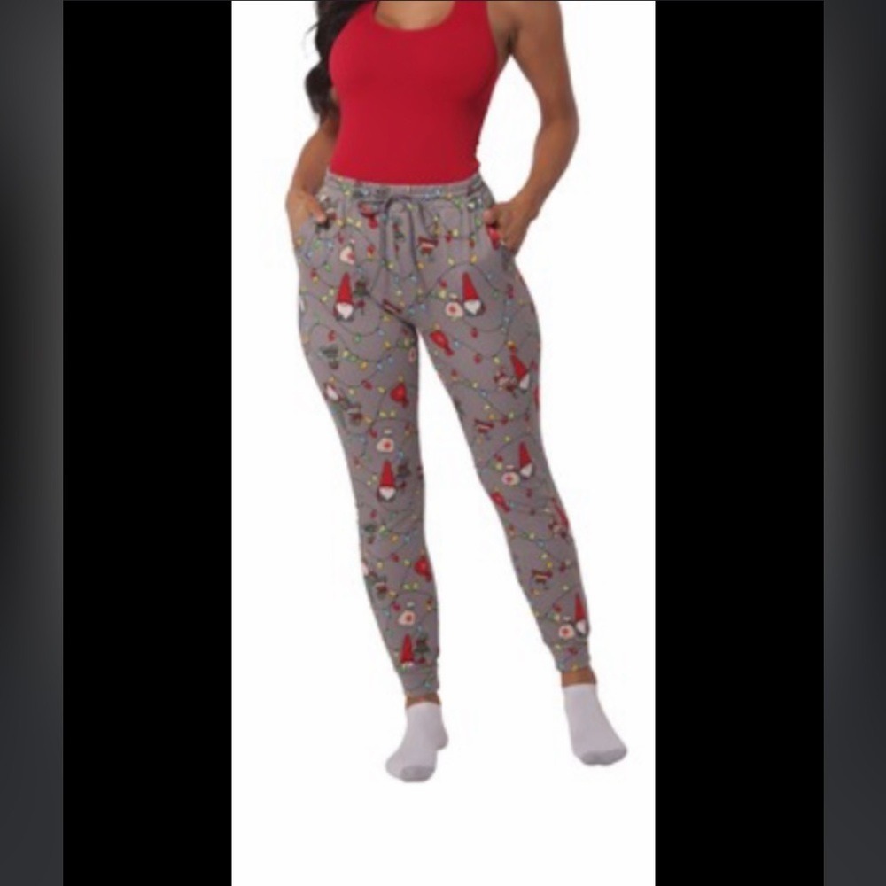 Fleece jogger pants with‎ pockets Gray Christmas Gnome & Burgundy Sm Bundle Pack - Picture 9 of 14
